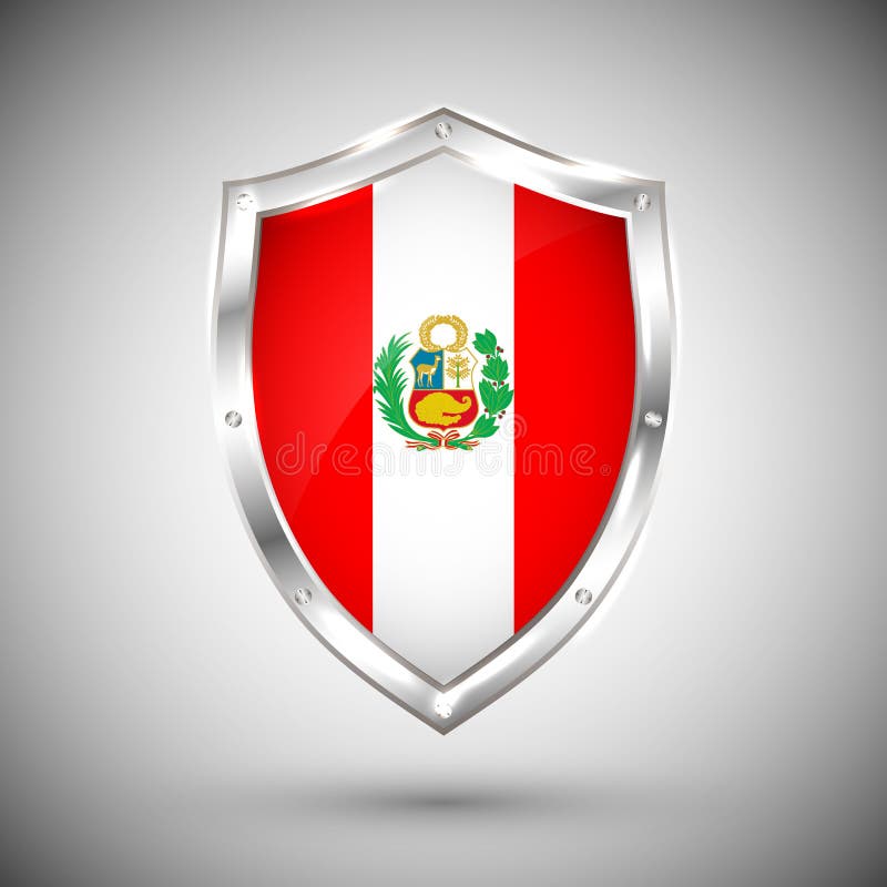 Bandeira do Peru na ilustração brilhante do vetor do protetor do metal Coleção das bandeiras no protetor contra o fundo branco Ob ilustração royalty free Bandeira do Peru na ilustração brilhante do vetor do protetor do metal Coleção das bandeiras no protetor contra o fundo branco Ob ilustração royalty free