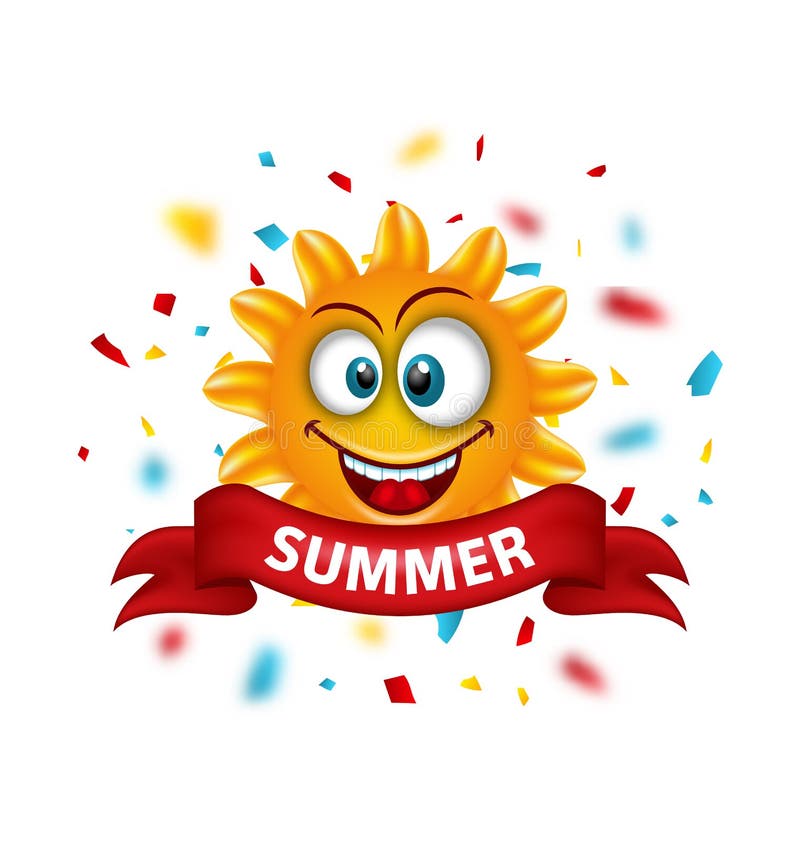 Illustration Summer Banner with Cartoon Smiling Sunny with Unfocused Confetti - Vector. Illustration Summer Banner with Cartoon Smiling Sunny with Unfocused Confetti - Vector