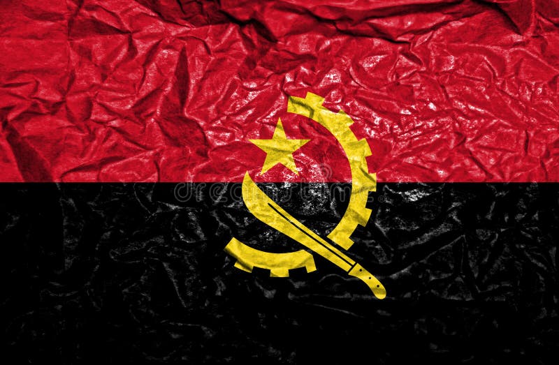 Bandeira do vintage de Angola no fundo de papel amarrotado velho fotografia de stock Bandeira do vintage de Angola no fundo de papel amarrotado velho fotografia de stock