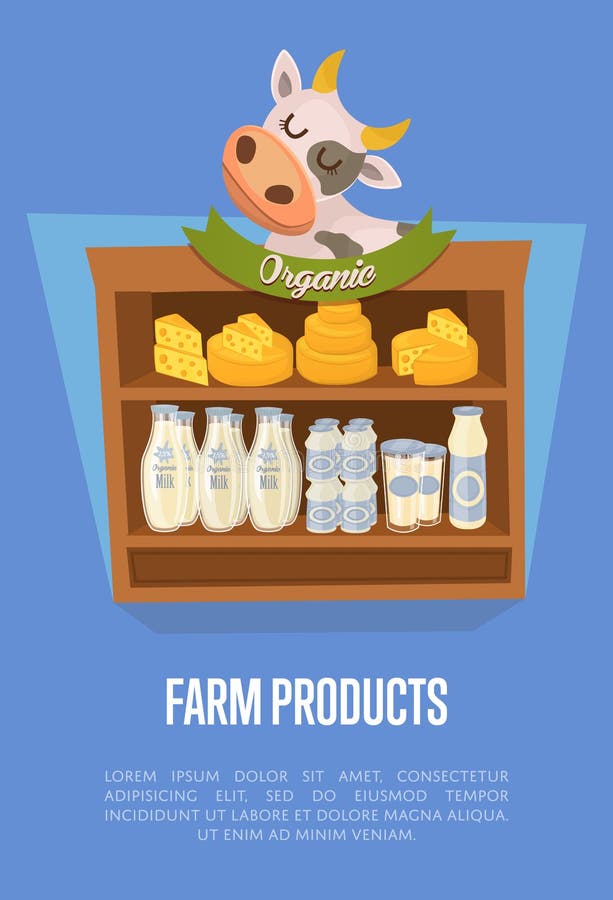 Bandeira dos produtos agrícolas com prateleiras do supermercado ilustração do vetor Bandeira dos produtos agrícolas com prateleiras do supermercado ilustração do vetor