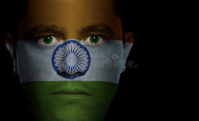 Bandeira indiana - face masculina fotografia de stock Bandeira indiana - face masculina fotografia de stock