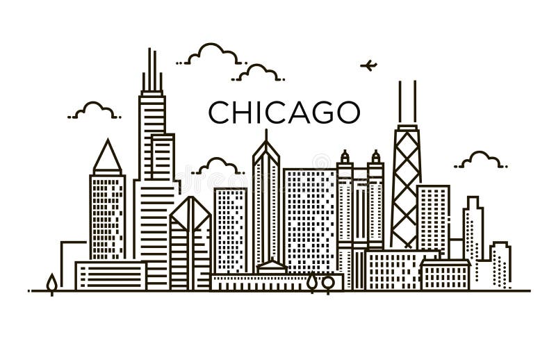 Bandeira linear da cidade de Chicago Linha arte ilustração do vetor Bandeira linear da cidade de Chicago Linha arte ilustração do vetor