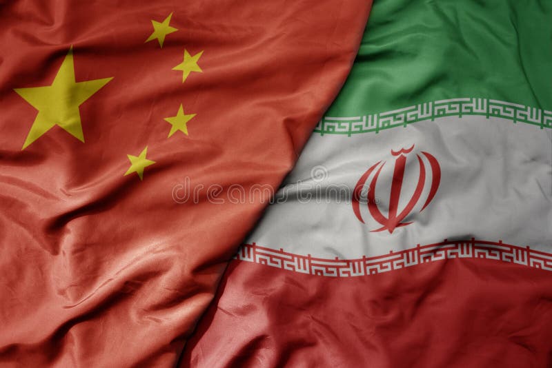 Bandeira nacional colorida da china e bandeira nacional do irã ilustração stock