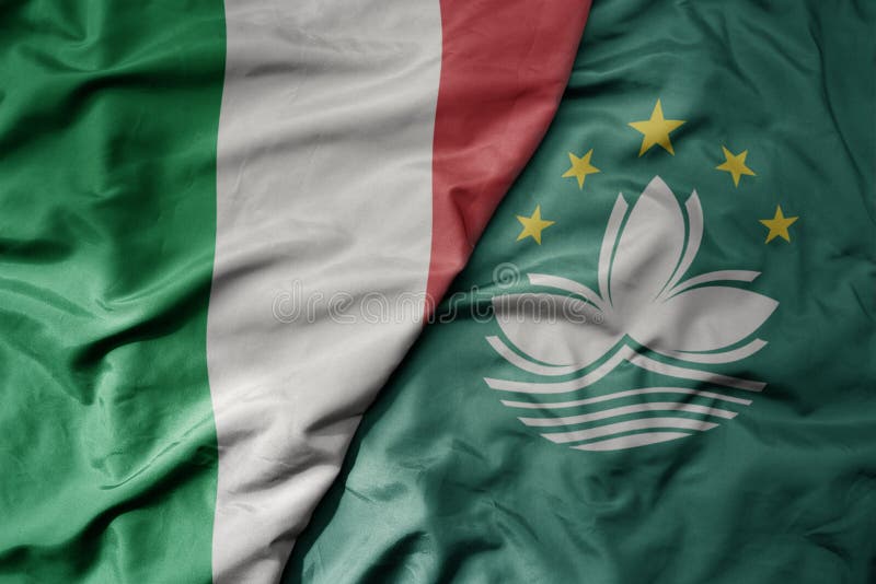 Bandeira nacional colorida da itália e bandeira nacional de macau ilustração royalty free