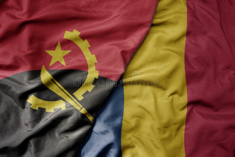 Bandeira nacional colorida de angola e bandeira nacional do chad ilustração do vetor