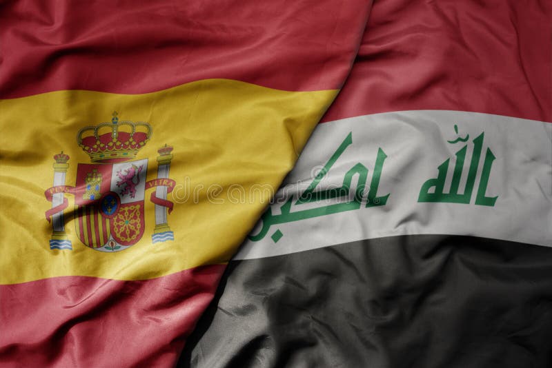 Bandeira nacional colorida de espanha e bandeira nacional do iraque ilustração do vetor