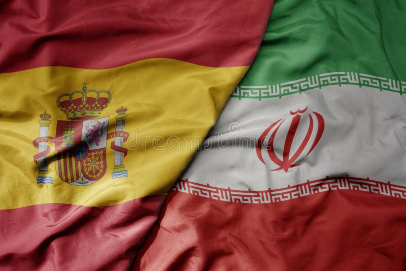 Bandeira nacional colorida de espanha e bandeira nacional do irã ilustração stock