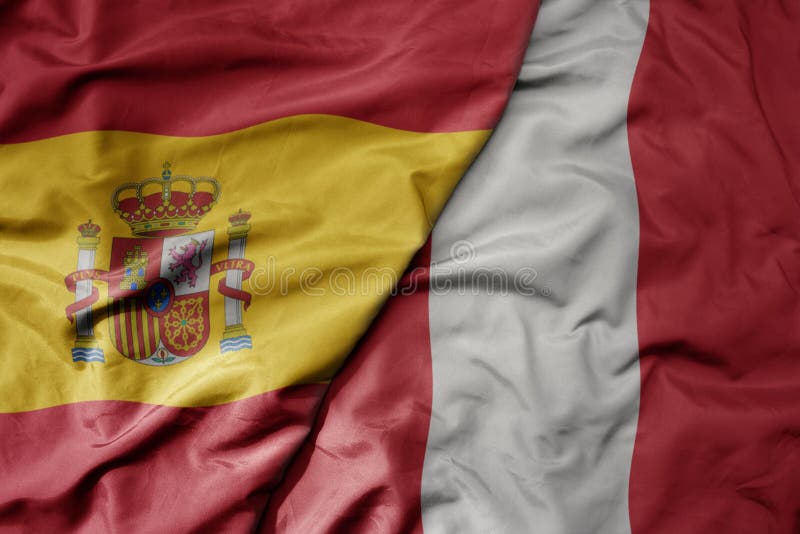 Bandeira nacional colorida de espanha e bandeira nacional do peru ilustração royalty free
