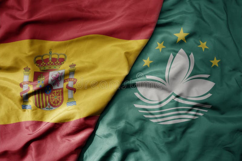Bandeira nacional colorida de espanha e bandeira nacional de macau ilustração do vetor