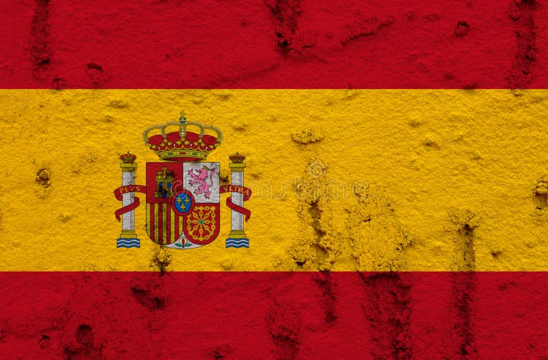Bandeira nacional da Espanha no fundo da parede do Grunge foto de stock Bandeira nacional da Espanha no fundo da parede do Grunge foto de stock