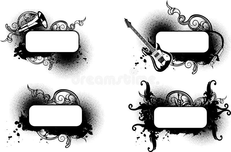 Bandeira preto e branco de quatro Musica. ilustração royalty free Bandeira preto e branco de quatro Musica. ilustração royalty free
