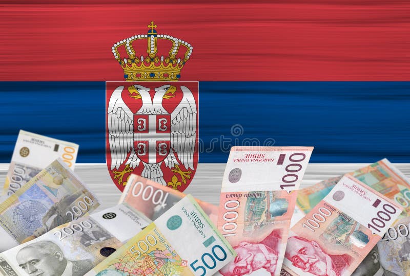 Bandeira sérvio e dinheiro fotografia de stock royalty free Bandeira sérvio e dinheiro fotografia de stock royalty free