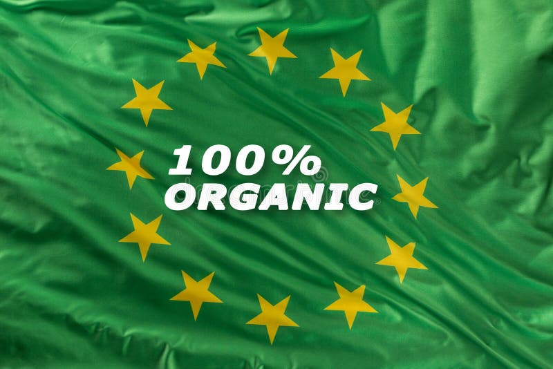 Bandeira verde da União Europeia como uma marca do bio alimento orgânico ou da ecologia ilustração stock Bandeira verde da União Europeia como uma marca do bio alimento orgânico ou da ecologia ilustração stock