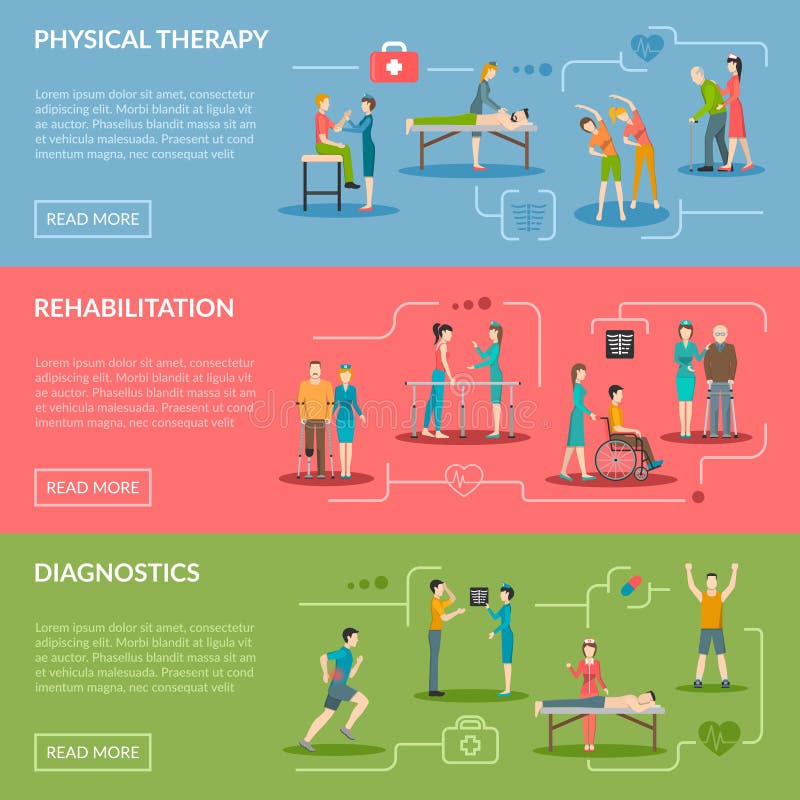Bandeiras da reabilitação da fisioterapia ilustração do vetor Bandeiras da reabilitação da fisioterapia ilustração do vetor