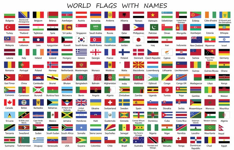 Bandeiras De Países Do Mundo Com Nomes Ilustração do Vetor - Ilustração de  bandeira, jogo: 138524250