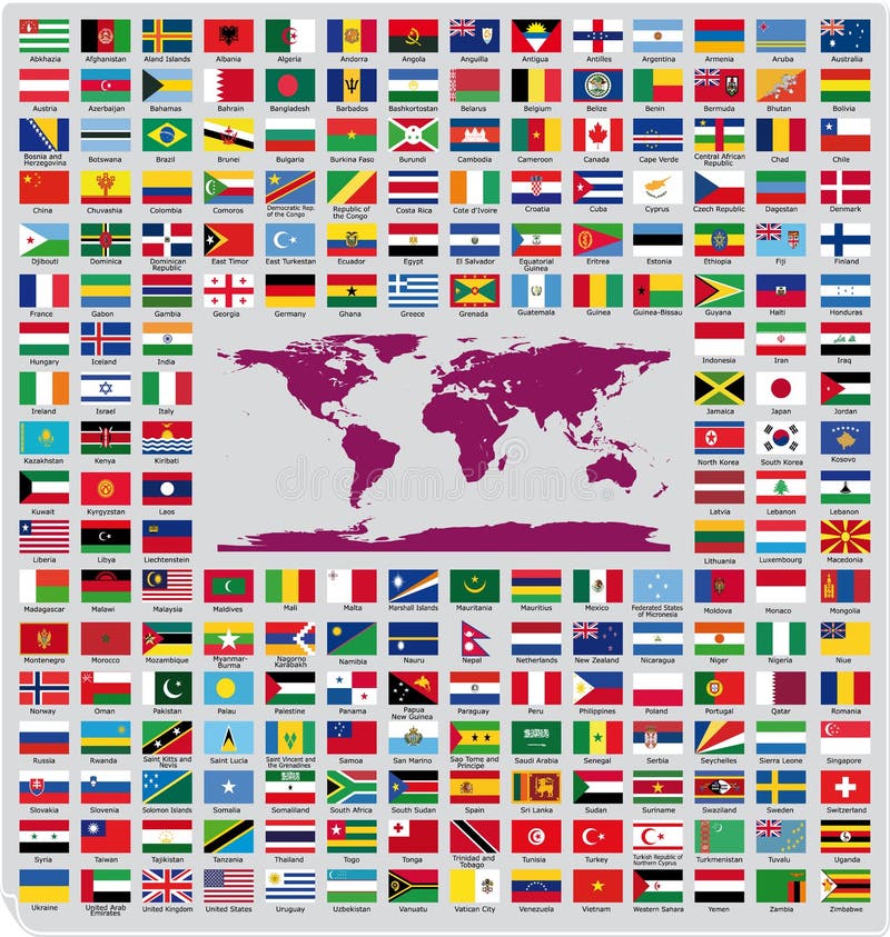 Bandeiras De Países Do Mundo Com Nomes Ilustração Do Vetor Ilustração