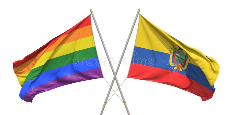 Bandeiras Do Equador E Das Nações Unidas Atrás De Peões No