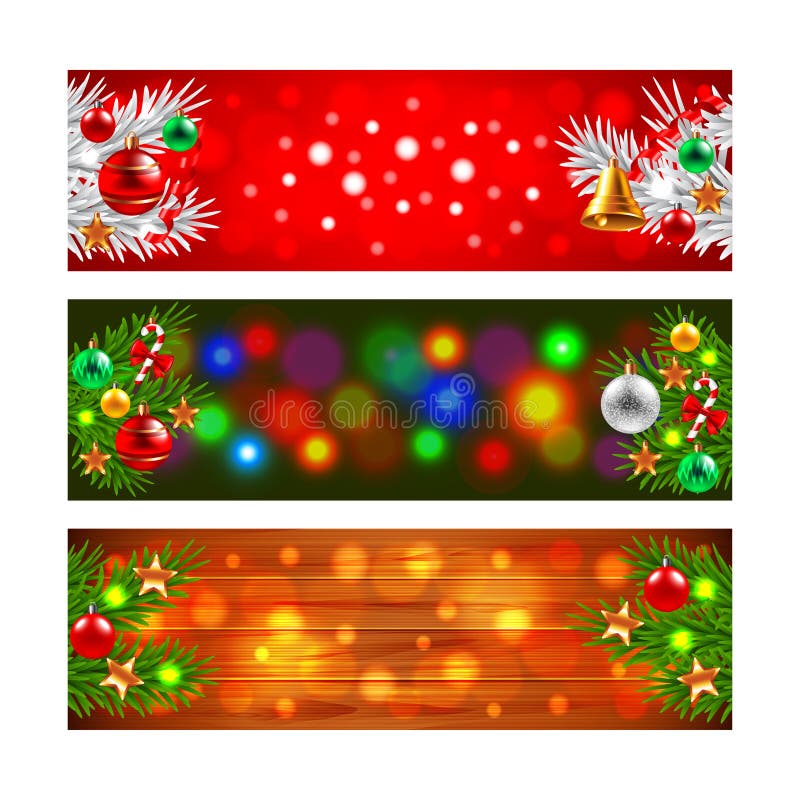 Christmas banners with decorated fir-tree branches realistic vector. Christmas banners with decorated fir-tree branches realistic vector