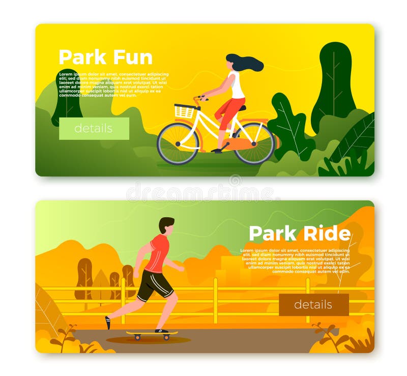 Bandeiras do vetor com homem e menina do rolamento na bicicleta ilustração royalty free Bandeiras do vetor com homem e menina do rolamento na bicicleta ilustração royalty free