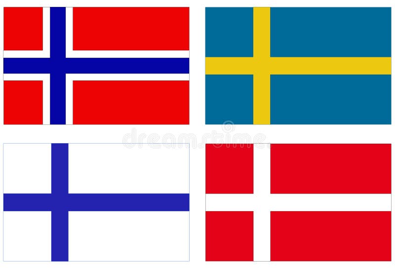 Bandeiras Simples Da Escandinávia.Países Nórdicos. Tamanho Correto