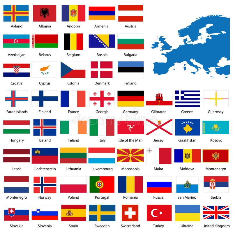 52 bandeiras de países europeus em forma elipse europa bandeira