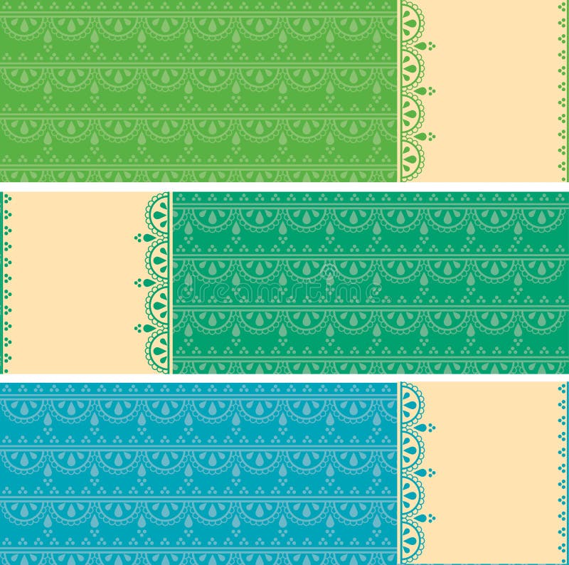 Bandeiras horizontais do teste padrão oriental do mehndi ilustração royalty free