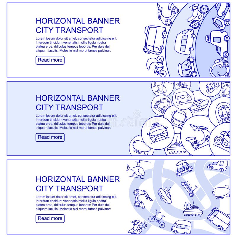Bandeiras horizontais do transporte monocromático da cidade ilustração do vetor