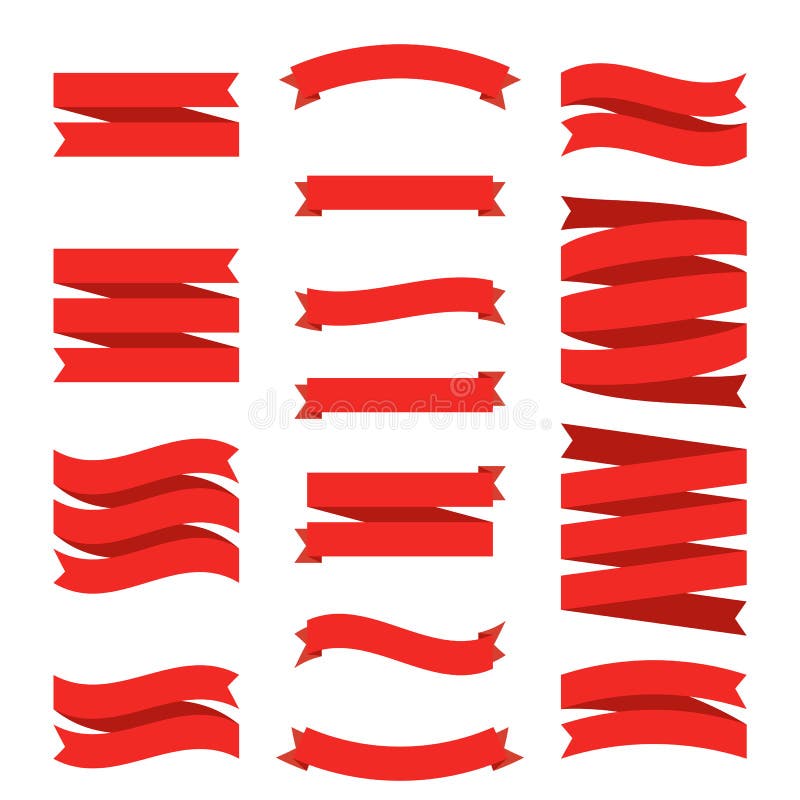 Bandeiras lisas da fita vermelha ajustadas Elementos decorativos superiores isolados no fundo branco Etiquetas da coleção do mold ilustração do vetor Bandeiras lisas da fita vermelha ajustadas Elementos decorativos superiores isolados no fundo branco Etiquetas da coleção do mold ilustração do vetor