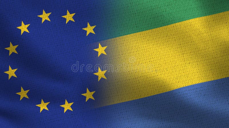 Bandeiras realísticas da UE e do Gabão meias junto fotografia de stock royalty free