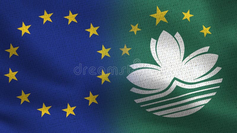 Bandeiras realísticas da UE e do Macau meias junto fotos de stock