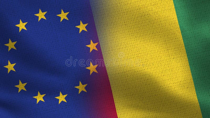 Bandeiras realísticas da UE e da Guiné meias junto imagem de stock