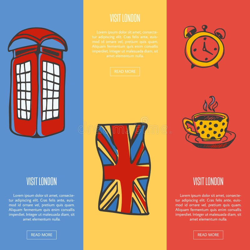 Bandeiras turísticas da Web do vetor de Londres da visita ilustração royalty free Bandeiras turísticas da Web do vetor de Londres da visita ilustração royalty free