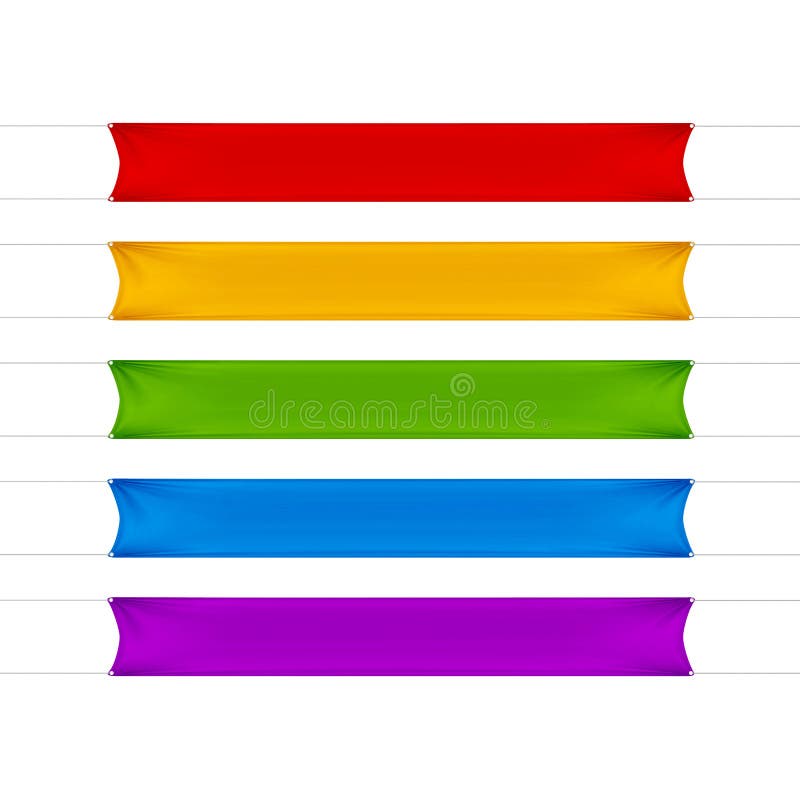 Bandeiras vazias vermelhas, amarelas, verdes, azuis e roxas ilustração stock Bandeiras vazias vermelhas, amarelas, verdes, azuis e roxas ilustração stock