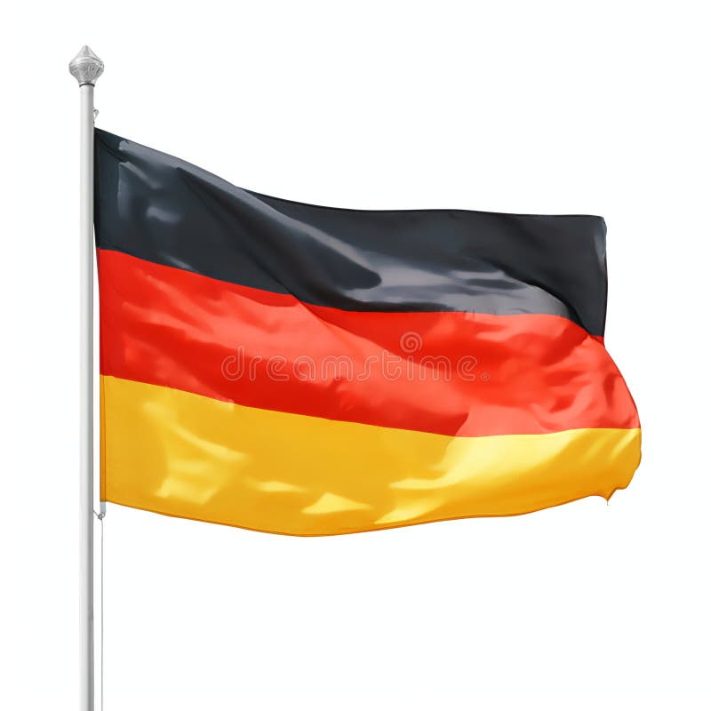 Bandera alemana en asta aislada con ruta de recorte