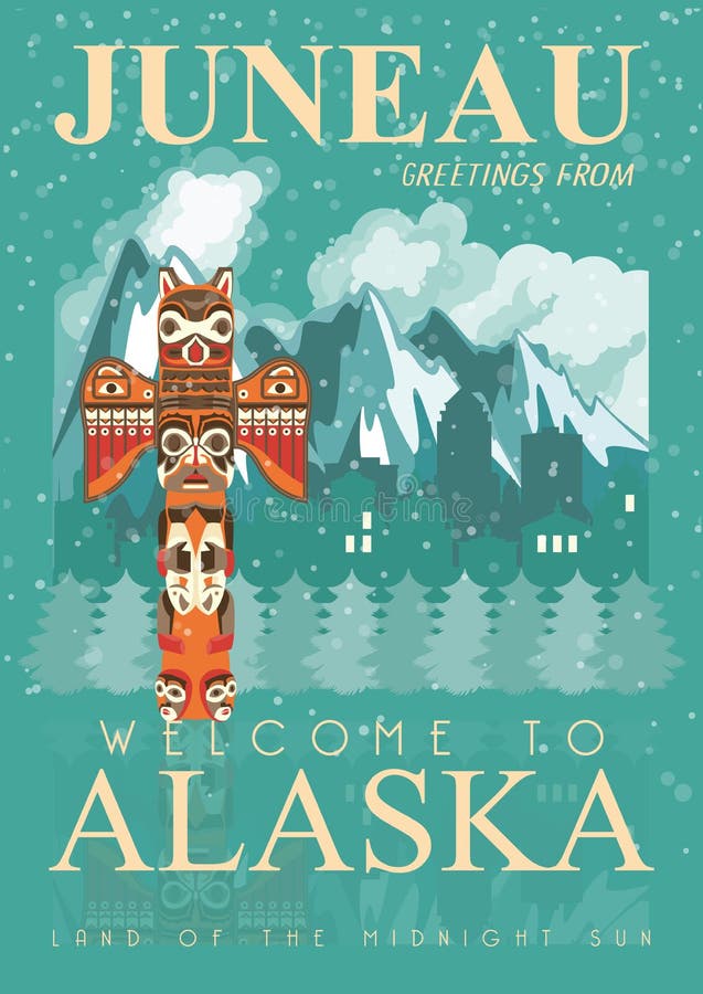 Bandera americana del viaje de Alaska juneau stock de ilustración Bandera americana del viaje de Alaska juneau stock de ilustración