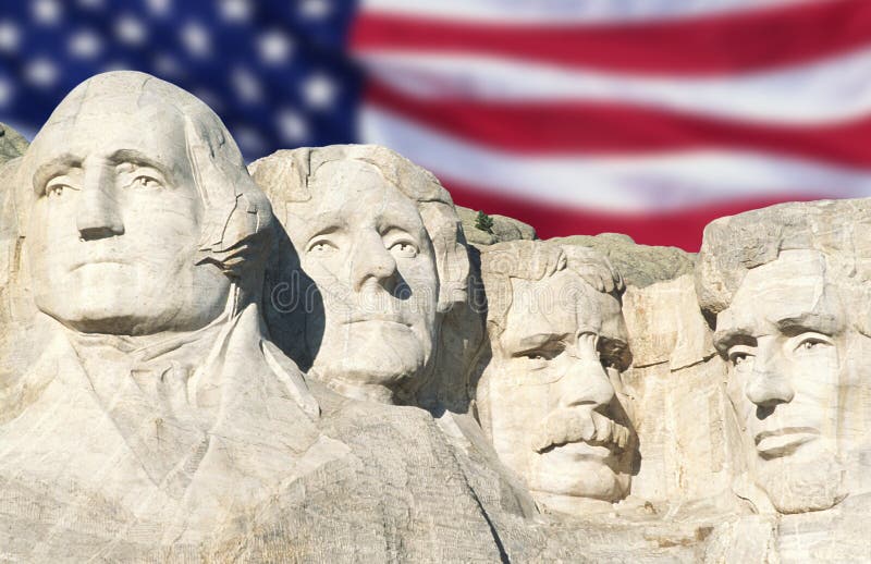 Bandera americana detrás del monte Rushmore imagenes de archivo Bandera americana detrás del monte Rushmore imagenes de archivo