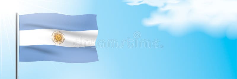Bandera Argentina Ondeando Sobre Un Fondo Azul Del Cielo. Ilustración del  Vector - Ilustración de bandera, colgante: 199572415