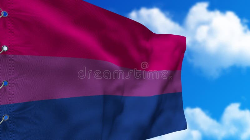 Bandera bisexual ondeando en el viento. símbolo alegre del movimiento de la comunidad lgbtq