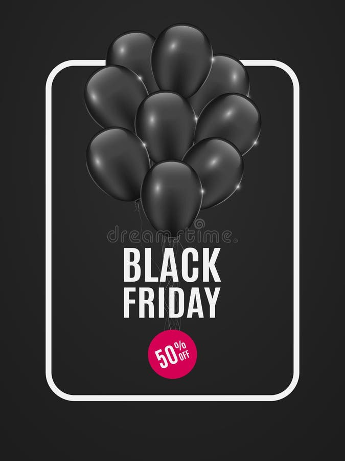 Bandera con los globos negros para el negro viernes de la venta Fondo oscuro Ramo de globos Etiqueta engomada redonda con un desc libre illustration Bandera con los globos negros para el negro viernes de la venta Fondo oscuro Ramo de globos Etiqueta engomada redonda con un desc libre illustration