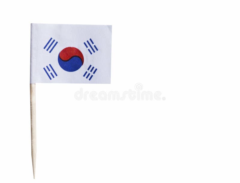 Bandera coreana en palillo contra el fondo blanco
