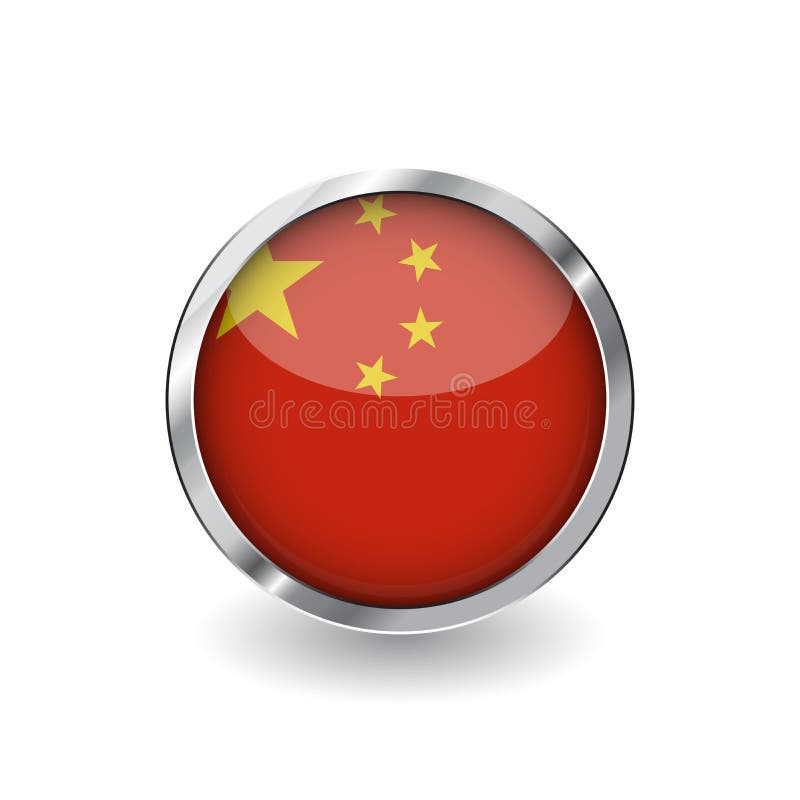 Bandera de China, botón con el marco metálico y la sombra icono del vector de la bandera de China, insignia con efecto brillante libre illustration Bandera de China, botón con el marco metálico y la sombra icono del vector de la bandera de China, insignia con efecto brillante libre illustration