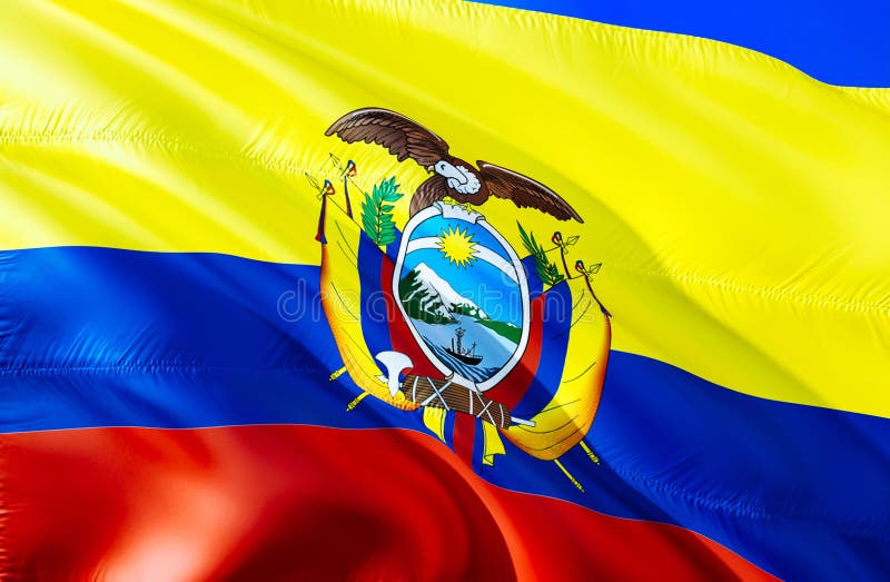 Bandera de Ecuador diseño de la bandera que agita 3D El símbolo nacional de Ecuador, representación 3D Colores nacionales y bande fotos de archivo libres de regalías Bandera de Ecuador diseño de la bandera que agita 3D El símbolo nacional de Ecuador, representación 3D Colores nacionales y bande fotos de archivo libres de regalías