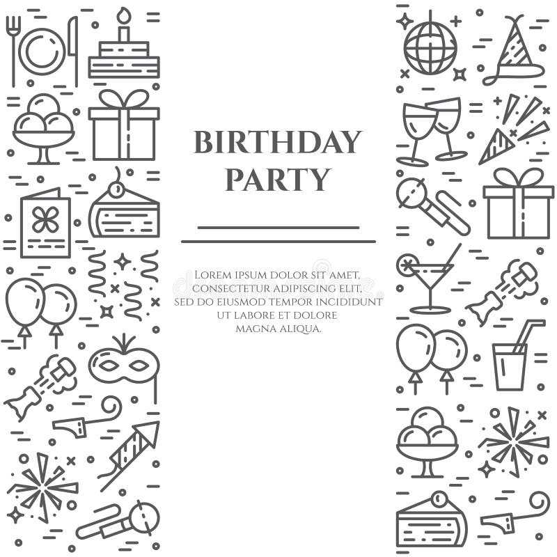 Bandera de la fiesta de cumpleaños con dos líneas verticales de línea iconos con el movimiento editable ilustración del vector Bandera de la fiesta de cumpleaños con dos líneas verticales de línea iconos con el movimiento editable ilustración del vector