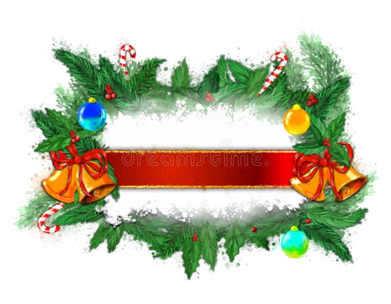 Bandera de la Navidad con la cinta y las campanas stock de ilustración Bandera de la Navidad con la cinta y las campanas stock de ilustración