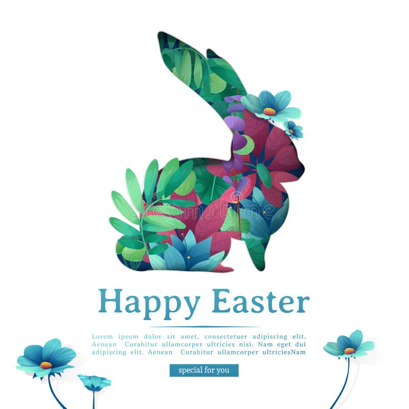 Bandera de la plantilla del diseño para Pascua feliz Siluetas del conejo con floral, hierba, decoración de la planta Tarjeta cuad libre illustration Bandera de la plantilla del diseño para Pascua feliz Siluetas del conejo con floral, hierba, decoración de la planta Tarjeta cuad libre illustration