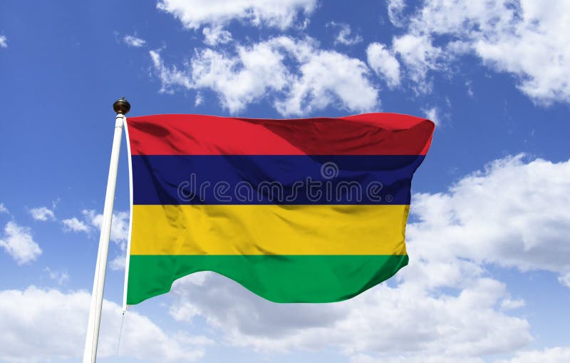 estas lila Aja Bandera De Mauricio, Rojo, Azul, Amarillo, Verde Foto de archivo - Imagen  de firmar, concepto: 151235524