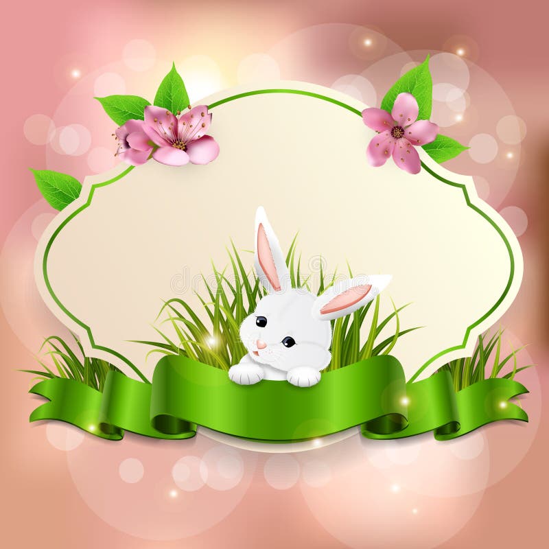 Bandera de Pascua de la primavera con el conejito adorable Vector stock de ilustración Bandera de Pascua de la primavera con el conejito adorable Vector stock de ilustración
