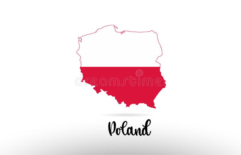 Bandera de país de Polonia dentro del logotipo del icono del diseño del contorno del mapa