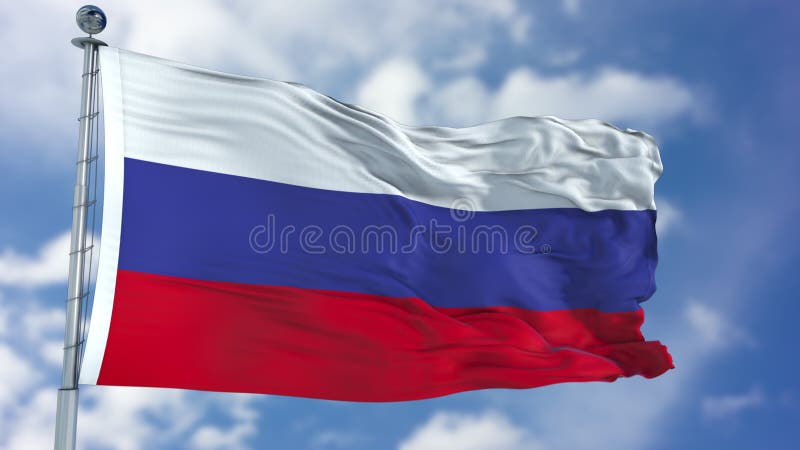 Bandera de Rusia en un cielo azul