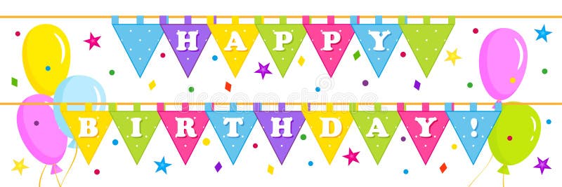 Bandera del cumpleaños con las banderas triangulares stock de ilustración Bandera del cumpleaños con las banderas triangulares stock de ilustración